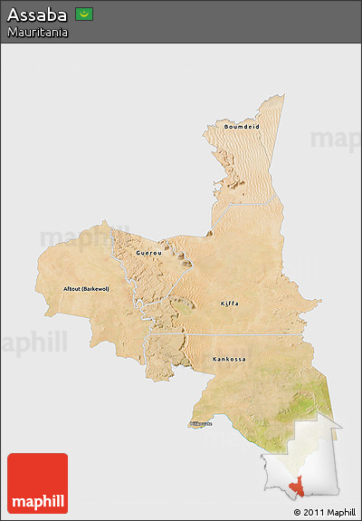 Satellite 3D Map of Assaba, single color outside
