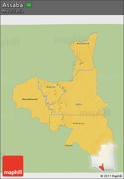 Savanna Style 3D Map of Assaba, single color outside