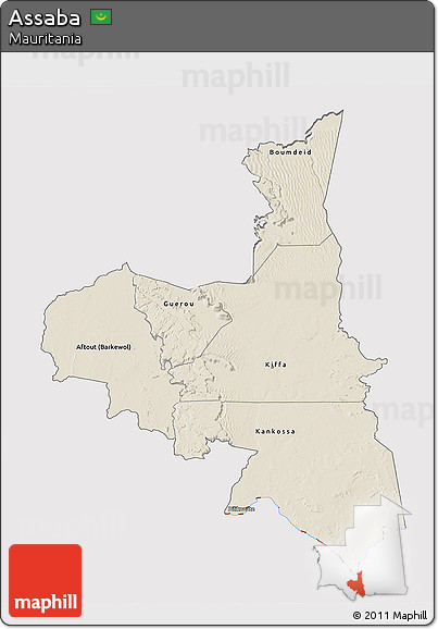 Shaded Relief 3D Map of Assaba, cropped outside