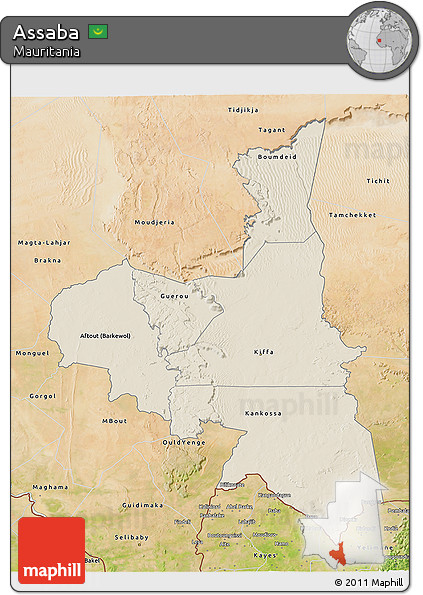 Shaded Relief 3D Map of Assaba, satellite outside
