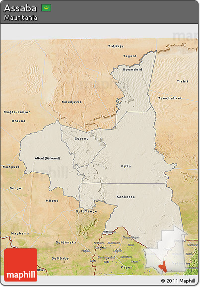 Shaded Relief 3D Map of Assaba, satellite outside