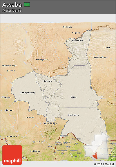 Shaded Relief 3D Map of Assaba, satellite outside