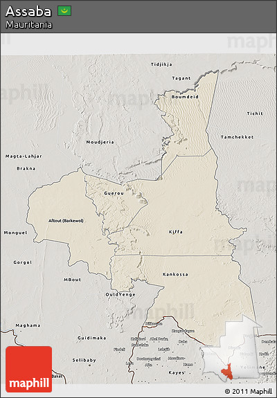 Shaded Relief 3D Map of Assaba, semi-desaturated