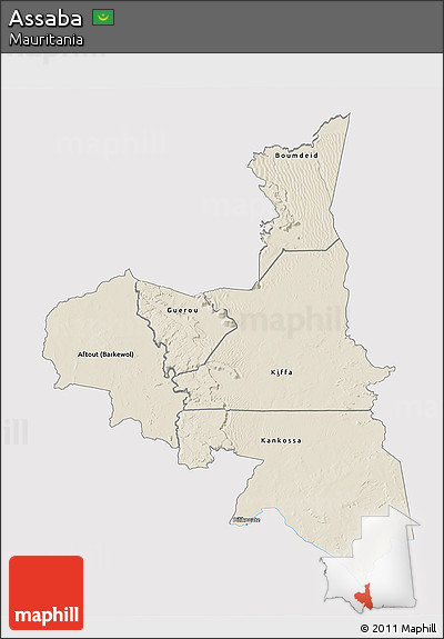 Shaded Relief 3D Map of Assaba, single color outside