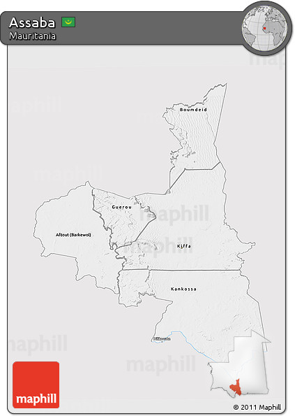 Silver Style 3D Map of Assaba, single color outside
