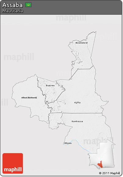Silver Style 3D Map of Assaba, single color outside