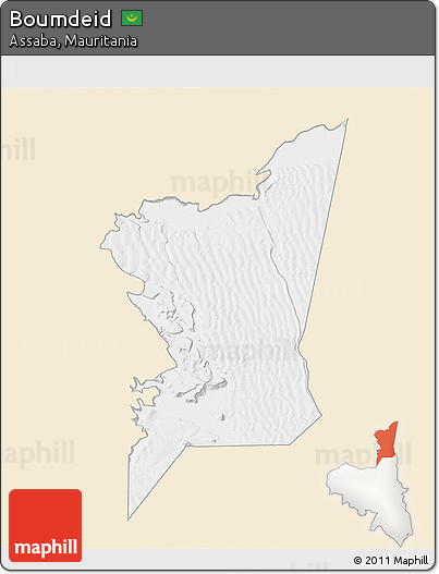 Classic Style 3D Map of Boumdeid, single color outside
