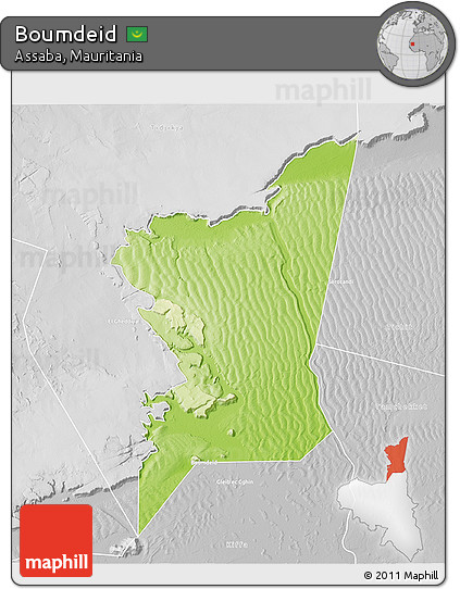 Physical 3D Map of Boumdeid, lighten, desaturated