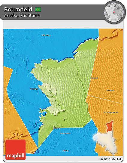 Physical 3D Map of Boumdeid, political outside