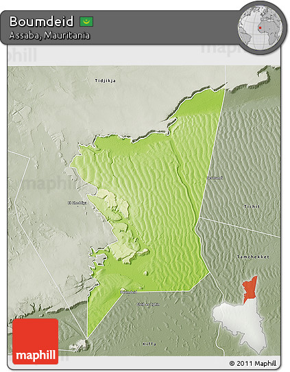 Physical 3D Map of Boumdeid, semi-desaturated