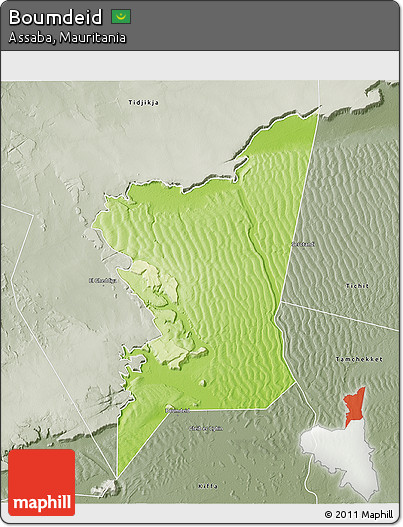 Physical 3D Map of Boumdeid, semi-desaturated