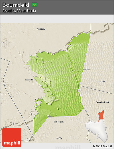 Physical 3D Map of Boumdeid, shaded relief outside