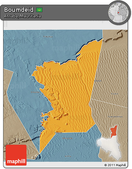 Political 3D Map of Boumdeid, semi-desaturated
