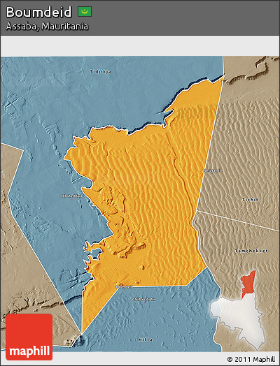 Political 3D Map of Boumdeid, semi-desaturated