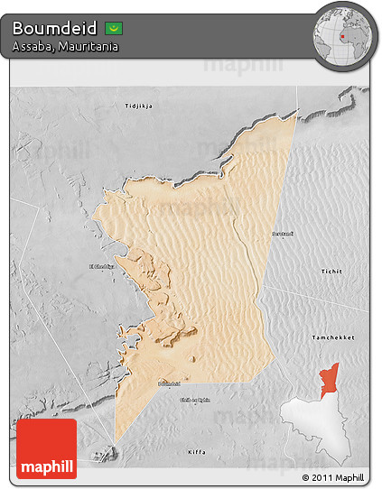 Satellite 3D Map of Boumdeid, desaturated