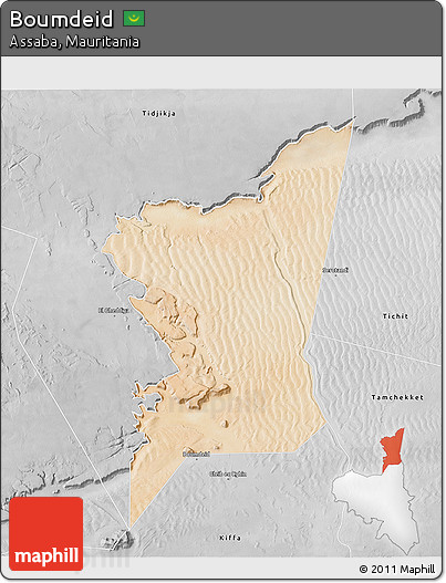 Satellite 3D Map of Boumdeid, desaturated