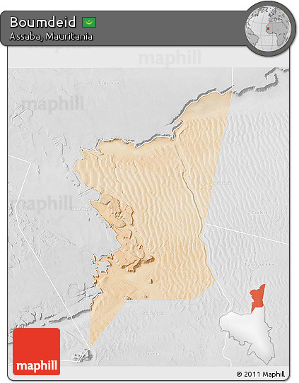 Satellite 3D Map of Boumdeid, lighten, desaturated