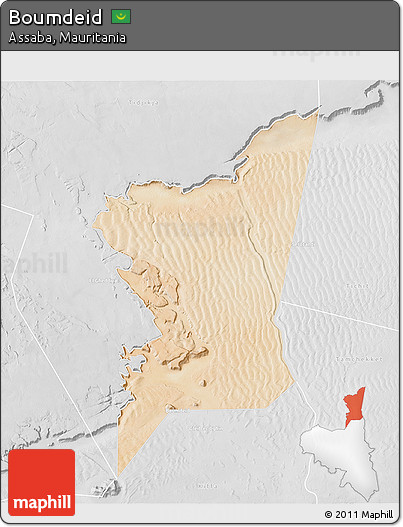 Satellite 3D Map of Boumdeid, lighten, desaturated