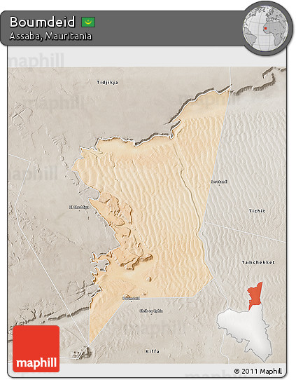 Satellite 3D Map of Boumdeid, semi-desaturated