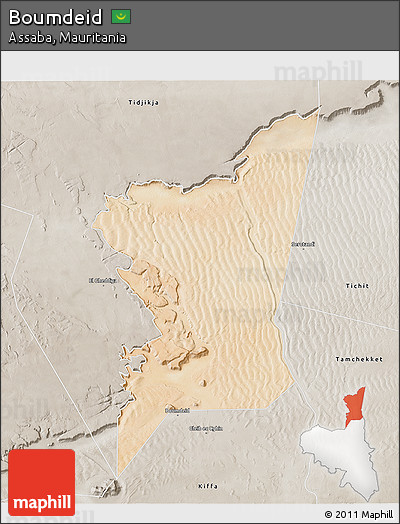 Satellite 3D Map of Boumdeid, semi-desaturated
