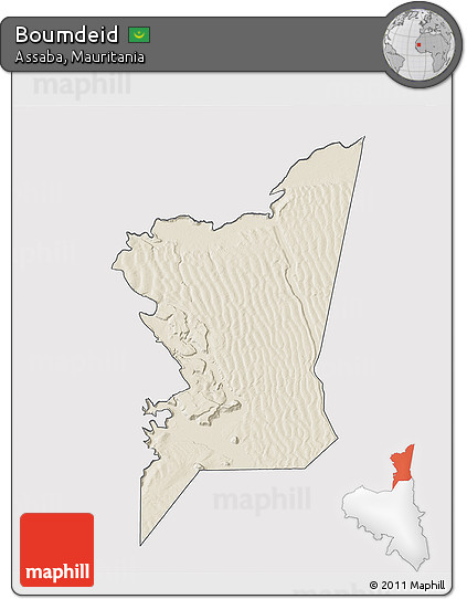 Shaded Relief 3D Map of Boumdeid, cropped outside