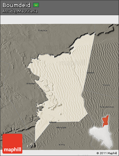 Shaded Relief 3D Map of Boumdeid, darken