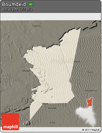 Shaded Relief 3D Map of Boumdeid, darken