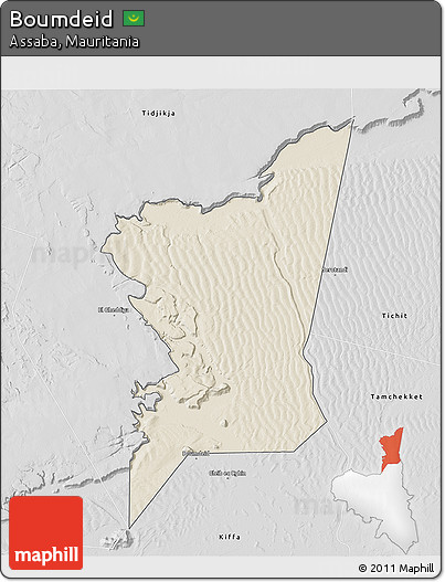 Shaded Relief 3D Map of Boumdeid, desaturated