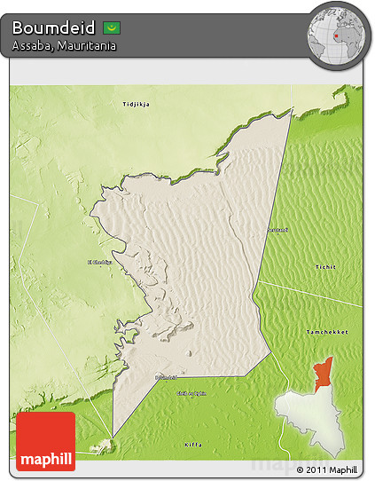 Shaded Relief 3D Map of Boumdeid, physical outside
