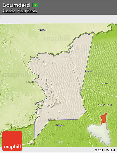Shaded Relief 3D Map of Boumdeid, physical outside