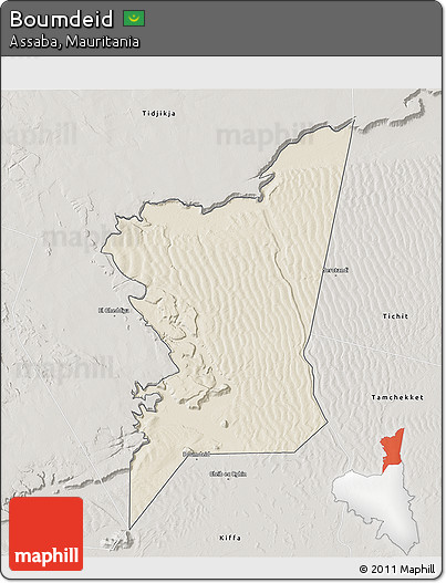 Shaded Relief 3D Map of Boumdeid, semi-desaturated