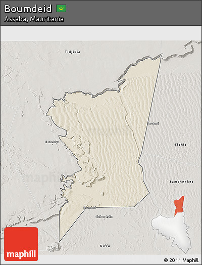 Shaded Relief 3D Map of Boumdeid, semi-desaturated