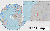 Gray Location Map of Boumdeid, within the entire country, hill shading