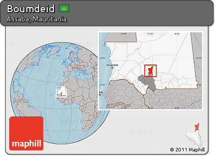 Gray Location Map of Boumdeid, highlighted country, highlighted parent region, hill shading