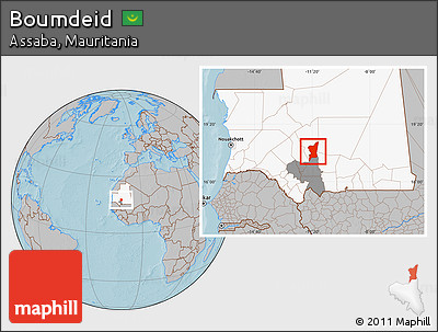 Gray Location Map of Boumdeid, highlighted country, highlighted parent region, hill shading