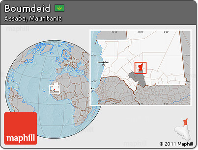 Gray Location Map of Boumdeid, highlighted country, highlighted parent region, hill shading