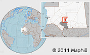Gray Location Map of Boumdeid, highlighted country, highlighted parent region, hill shading