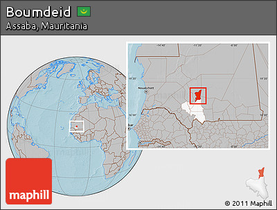 Gray Location Map of Boumdeid, highlighted parent region, hill shading