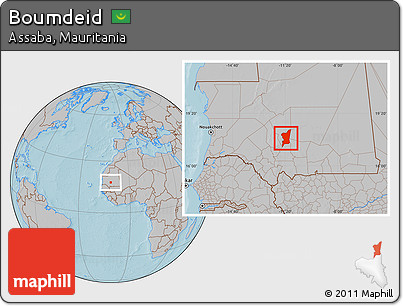 Gray Location Map of Boumdeid, hill shading