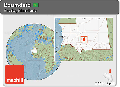 Savanna Style Location Map of Boumdeid, highlighted country, hill shading