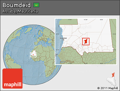 Savanna Style Location Map of Boumdeid, highlighted country, hill shading