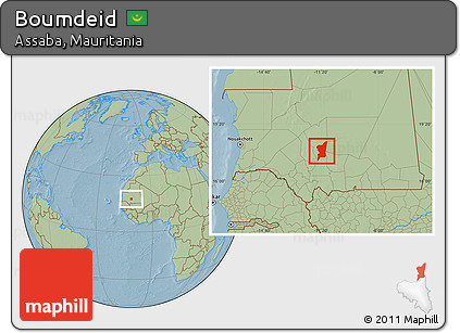 Savanna Style Location Map of Boumdeid, hill shading