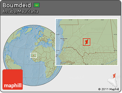 Savanna Style Location Map of Boumdeid, hill shading