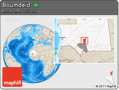 Shaded Relief Location Map of Boumdeid, highlighted country, highlighted parent region