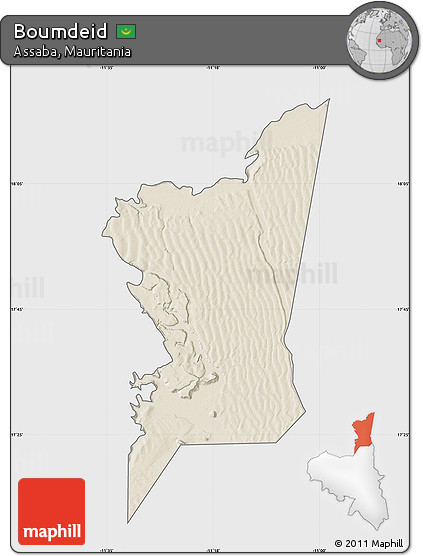 Shaded Relief Map of Boumdeid, single color outside
