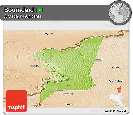 Physical Panoramic Map of Boumdeid, satellite outside