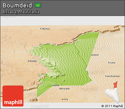 Physical Panoramic Map of Boumdeid, satellite outside