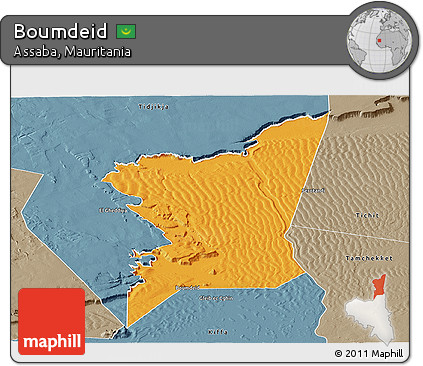 Political Panoramic Map of Boumdeid, semi-desaturated