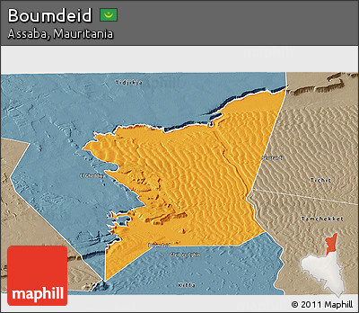 Political Panoramic Map of Boumdeid, semi-desaturated