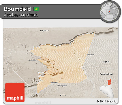 Satellite Panoramic Map of Boumdeid, semi-desaturated